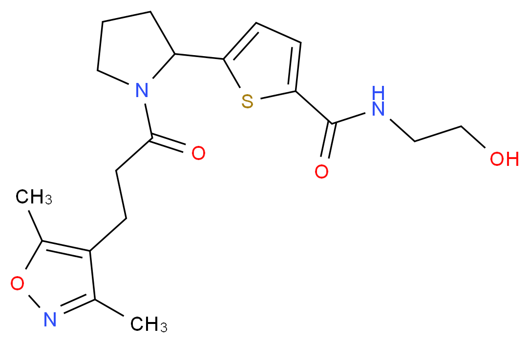 5-{1-[3-(3,5-dimethyl-4-isoxazolyl)propanoyl]-2-pyrrolidinyl}-N-(2-hydroxyethyl)-2-thiophenecarboxamide_分子结构_CAS_)
