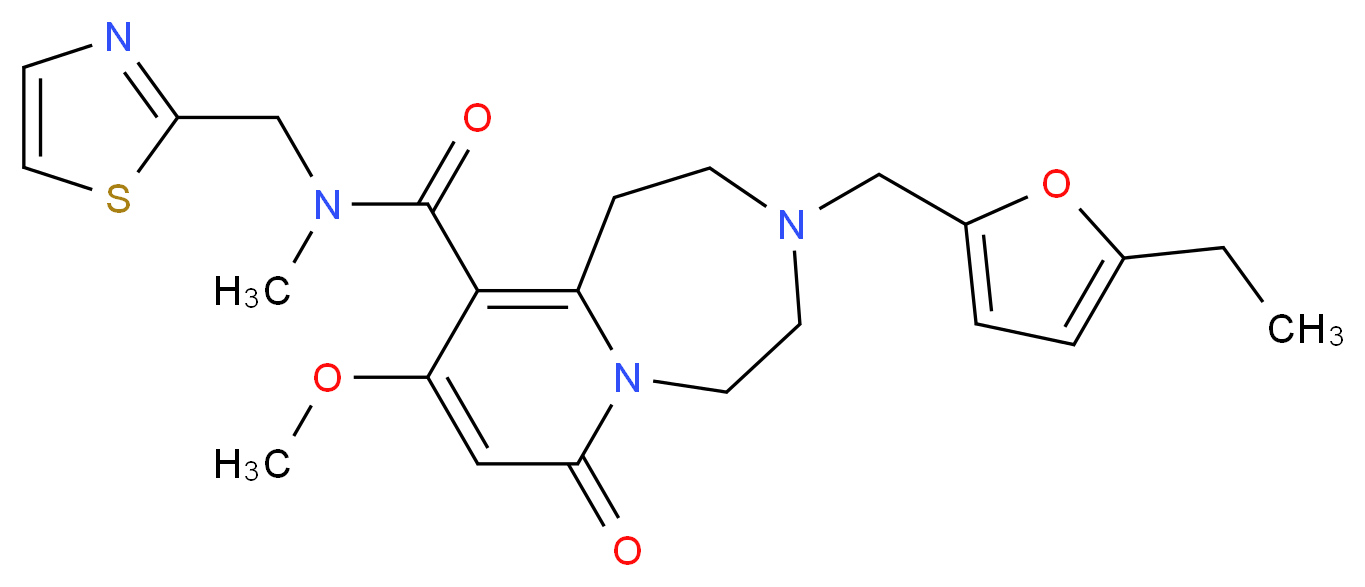 3-[(5-ethyl-2-furyl)methyl]-9-methoxy-N-methyl-7-oxo-N-(1,3-thiazol-2-ylmethyl)-1,2,3,4,5,7-hexahydropyrido[1,2-d][1,4]diazepine-10-carboxamide_分子结构_CAS_)
