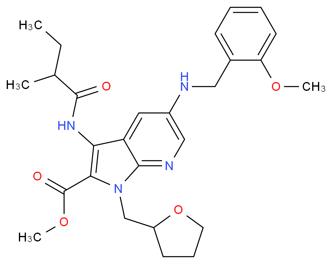 methyl 5-[(2-methoxybenzyl)amino]-3-[(2-methylbutanoyl)amino]-1-(tetrahydro-2-furanylmethyl)-1H-pyrrolo[2,3-b]pyridine-2-carboxylate_分子结构_CAS_)