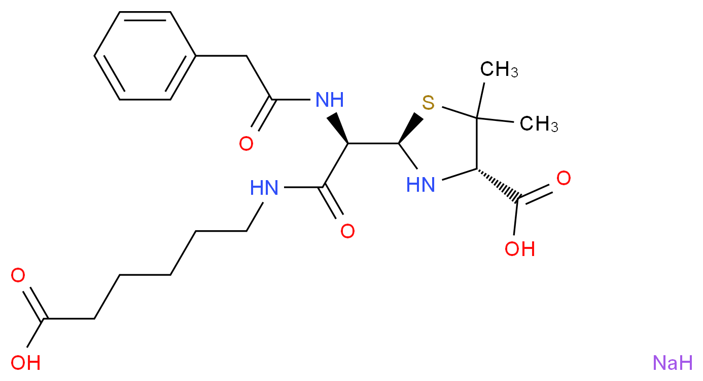 (2R,4S)-2-[(R)-[(5-carboxypentyl)carbamoyl](2-phenylacetamido)methyl]-5,5-dimethyl-1,3-thiazolidine-4-carboxylic acid sodium_分子结构_CAS_42454-67-1