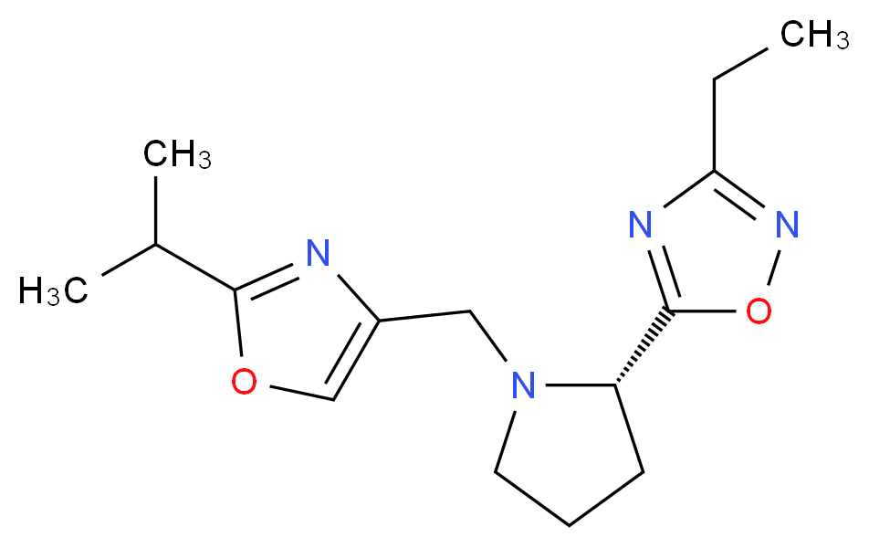 3-ethyl-5-{(2S)-1-[(2-isopropyl-1,3-oxazol-4-yl)methyl]pyrrolidin-2-yl}-1,2,4-oxadiazole_分子结构_CAS_)