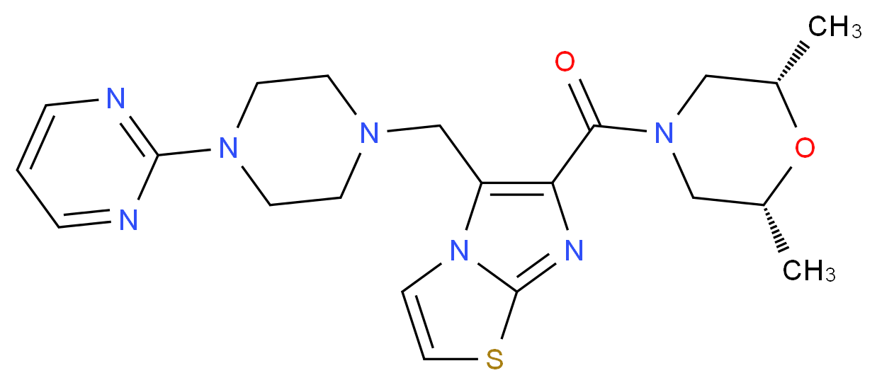 6-{[(2R*,6S*)-2,6-dimethyl-4-morpholinyl]carbonyl}-5-{[4-(2-pyrimidinyl)-1-piperazinyl]methyl}imidazo[2,1-b][1,3]thiazole_分子结构_CAS_)