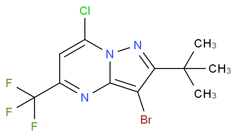 3-bromo-2-tert-butyl-7-chloro-5-(trifluoromethyl)pyrazolo[1,5-a]pyrimidine_分子结构_CAS_655235-50-0