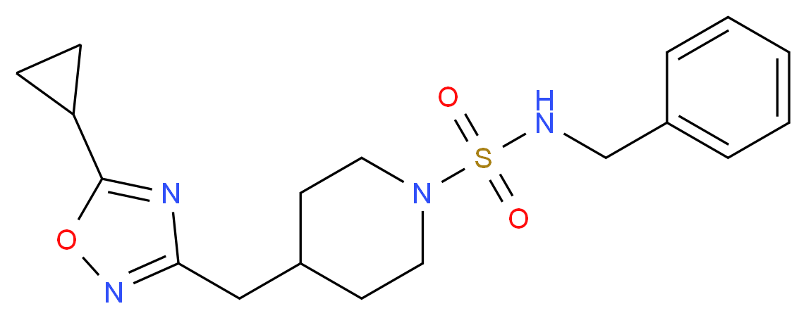 N-benzyl-4-[(5-cyclopropyl-1,2,4-oxadiazol-3-yl)methyl]piperidine-1-sulfonamide_分子结构_CAS_)
