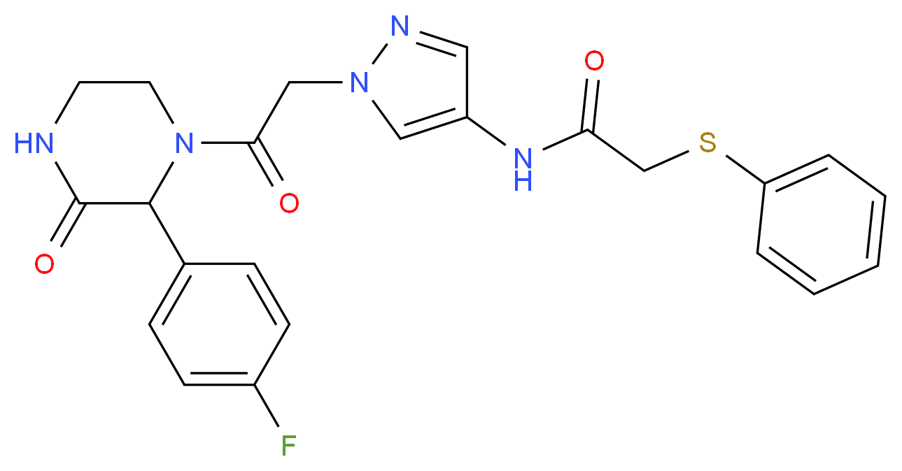 N-(1-{2-[2-(4-fluorophenyl)-3-oxo-1-piperazinyl]-2-oxoethyl}-1H-pyrazol-4-yl)-2-(phenylthio)acetamide_分子结构_CAS_)