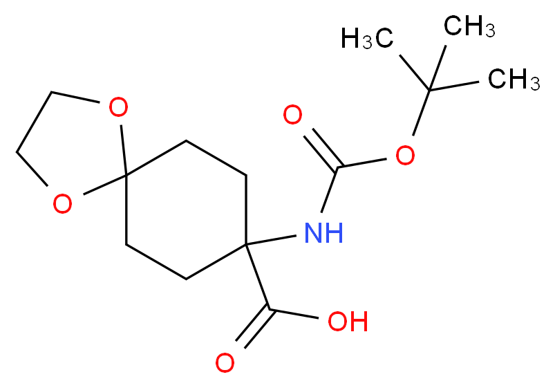 8-TERT-BUTOXYCARBONYLAMINO-1,4-DIOXA-SPIRO[4.5]DECANE-8-CARBOXYLIC ACID_分子结构_CAS_886362-27-2)