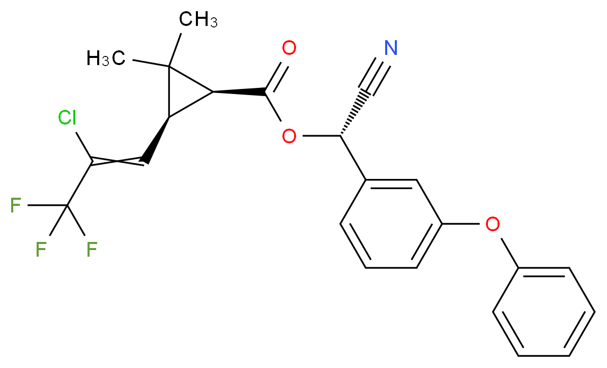 (S)-cyano(3-phenoxyphenyl)methyl (1S,3S)-3-(2-chloro-3,3,3-trifluoroprop-1-en-1-yl)-2,2-dimethylcyclopropane-1-carboxylate_分子结构_CAS_76703-62-3