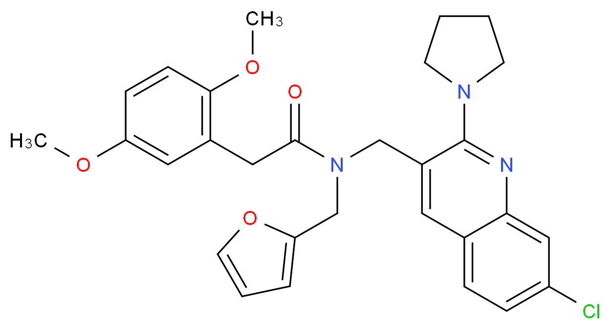 N-{[7-chloro-2-(1-pyrrolidinyl)-3-quinolinyl]methyl}-2-(2,5-dimethoxyphenyl)-N-(2-furylmethyl)acetamide_分子结构_CAS_)
