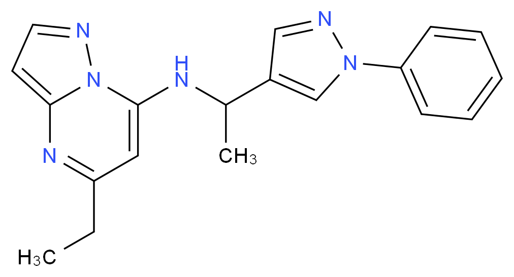 5-ethyl-N-[1-(1-phenyl-1H-pyrazol-4-yl)ethyl]pyrazolo[1,5-a]pyrimidin-7-amine_分子结构_CAS_)