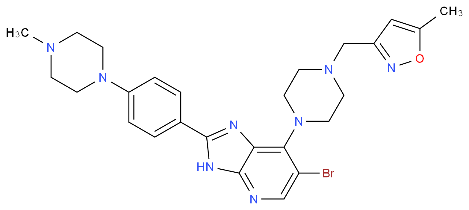 1-{6-bromo-2-[4-(4-methylpiperazin-1-yl)phenyl]-3H-imidazo[4,5-b]pyridin-7-yl}-4-[(5-methyl-1,2-oxazol-3-yl)methyl]piperazine_分子结构_CAS_1095382-05-0