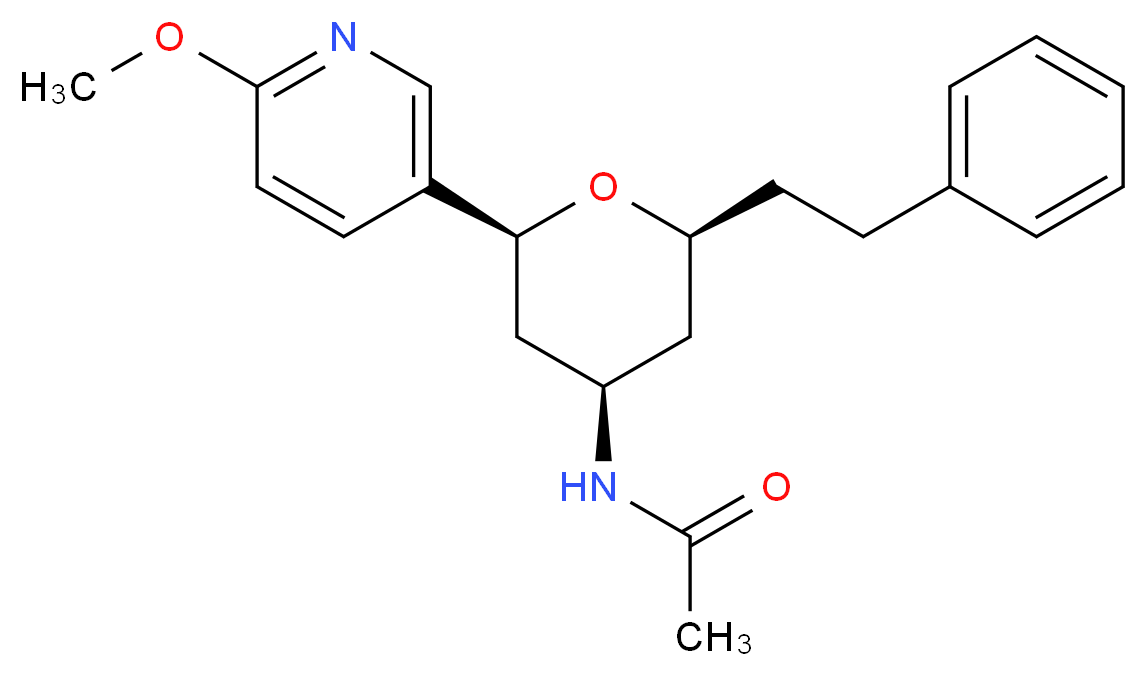 N-[(2S*,4R*,6S*)-2-(6-methoxypyridin-3-yl)-6-(2-phenylethyl)tetrahydro-2H-pyran-4-yl]acetamide_分子结构_CAS_)