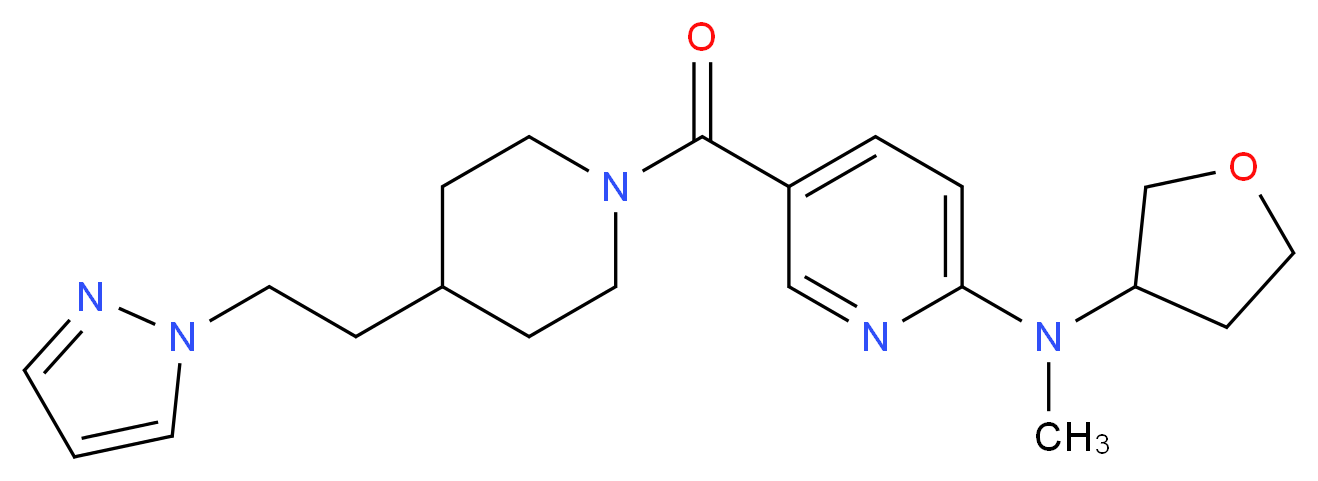 N-methyl-5-({4-[2-(1H-pyrazol-1-yl)ethyl]-1-piperidinyl}carbonyl)-N-(tetrahydro-3-furanyl)-2-pyridinamine_分子结构_CAS_)
