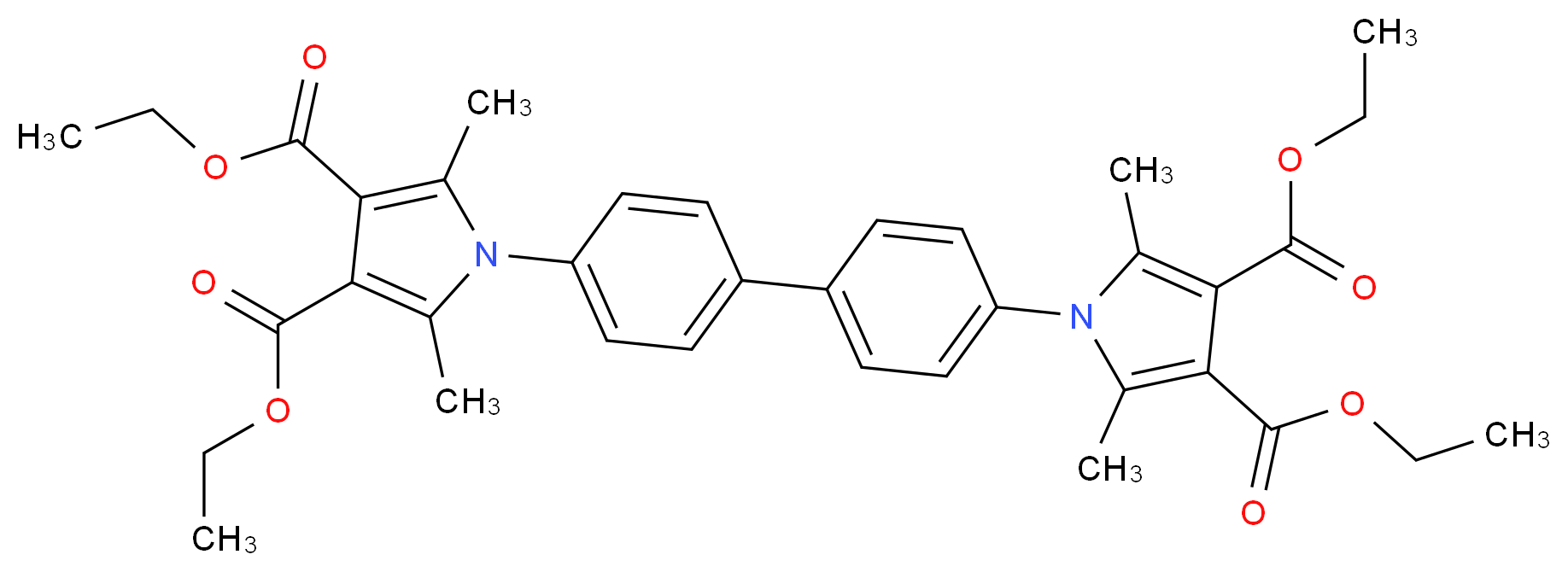 1,1′-(1,1′-联苯基-4,4′-二基)二(2,5-二甲基-1H-吡咯-3,4-二羧酸)四乙酯_分子结构_CAS_56913-55-4)