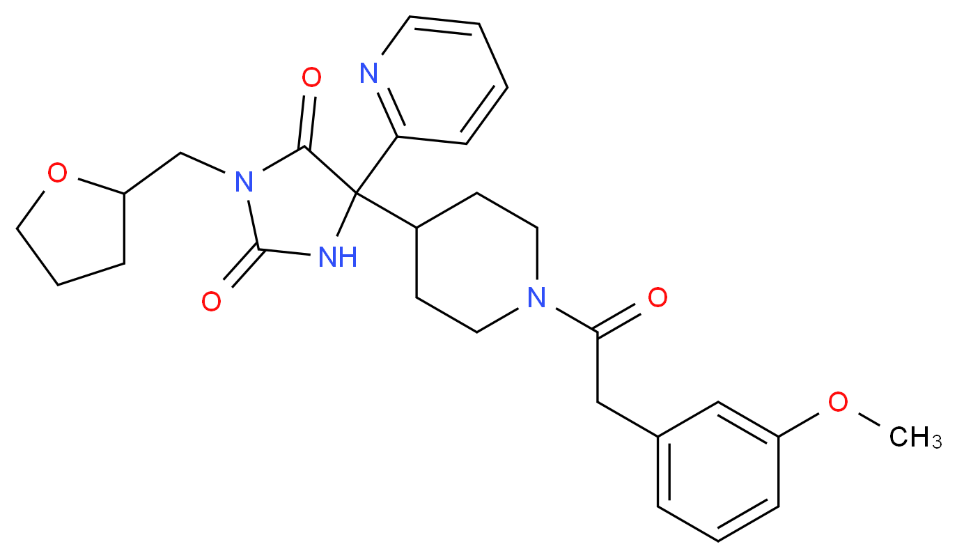 5-{1-[(3-methoxyphenyl)acetyl]-4-piperidinyl}-5-(2-pyridinyl)-3-(tetrahydro-2-furanylmethyl)-2,4-imidazolidinedione_分子结构_CAS_)