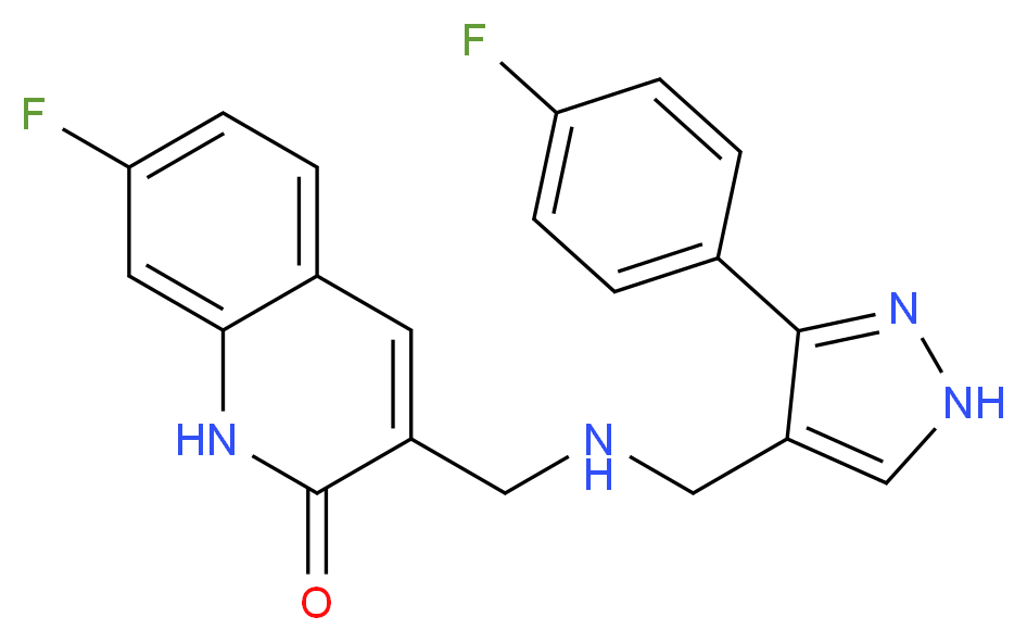 7-fluoro-3-[({[3-(4-fluorophenyl)-1H-pyrazol-4-yl]methyl}amino)methyl]quinolin-2(1H)-one_分子结构_CAS_)