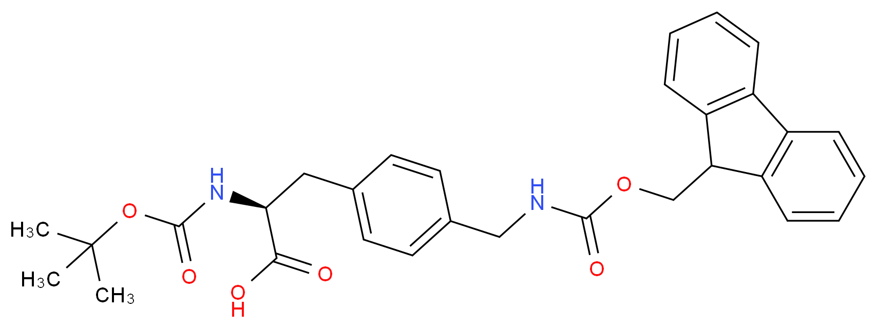 4-{[(9H-Fluoren-9-ylmethoxycarbonyl)amino]methyl}-D-phenylalanine, N-BOC protected_分子结构_CAS_215302-77-5)
