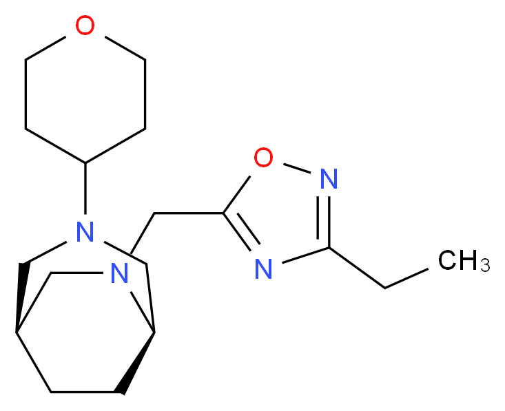 (1S*,5R*)-6-[(3-ethyl-1,2,4-oxadiazol-5-yl)methyl]-3-(tetrahydro-2H-pyran-4-yl)-3,6-diazabicyclo[3.2.2]nonane_分子结构_CAS_)