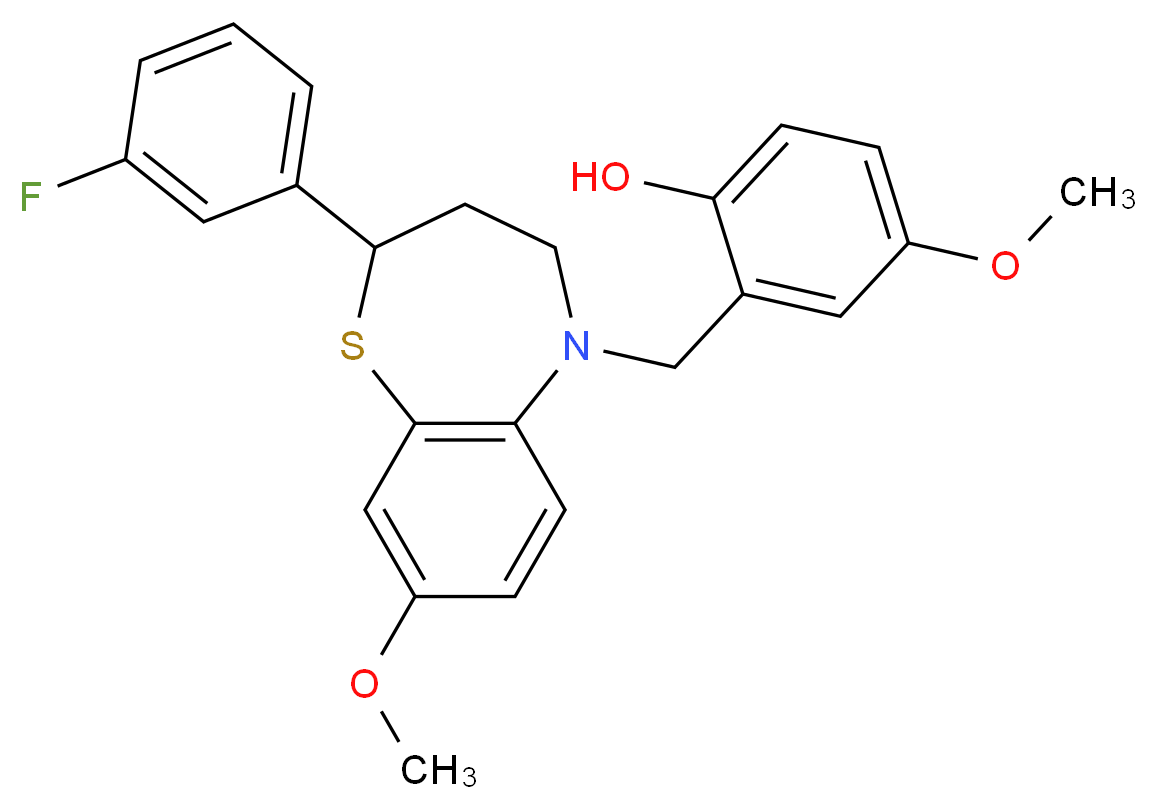 2-{[2-(3-fluorophenyl)-8-methoxy-3,4-dihydro-1,5-benzothiazepin-5(2H)-yl]methyl}-4-methoxyphenol_分子结构_CAS_)