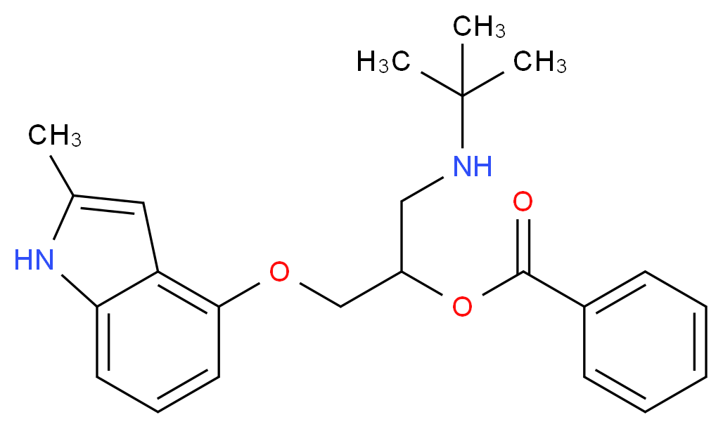 1-(tert-butylamino)-3-[(2-methyl-1H-indol-4-yl)oxy]propan-2-yl benzoate_分子结构_CAS_69010-88-4