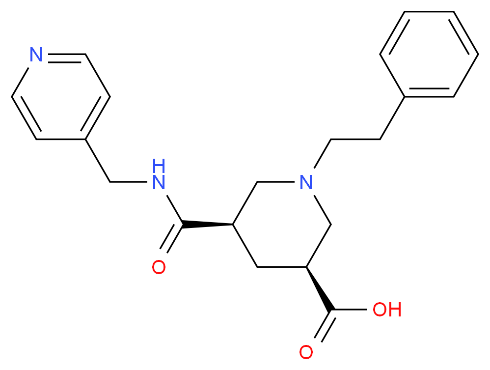 (3S*,5R*)-1-(2-phenylethyl)-5-{[(4-pyridinylmethyl)amino]carbonyl}-3-piperidinecarboxylic acid_分子结构_CAS_)