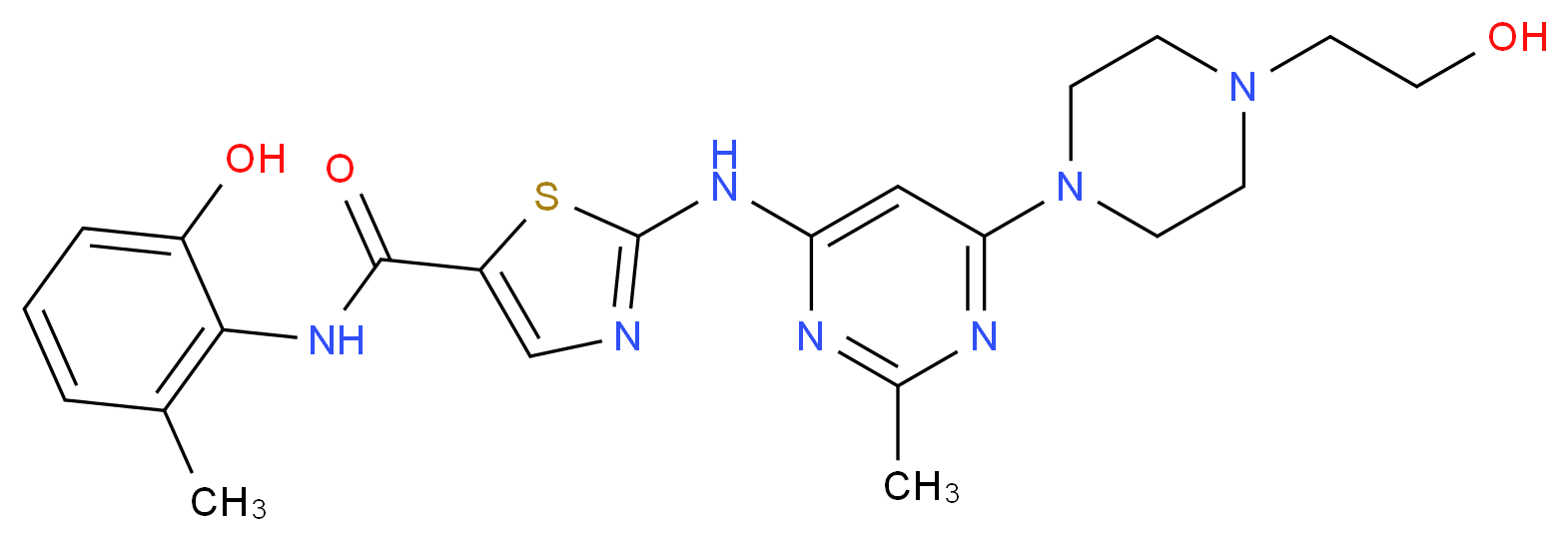 N-(2-hydroxy-6-methylphenyl)-2-({6-[4-(2-hydroxyethyl)piperazin-1-yl]-2-methylpyrimidin-4-yl}amino)-1,3-thiazole-5-carboxamide_分子结构_CAS_1159977-25-9