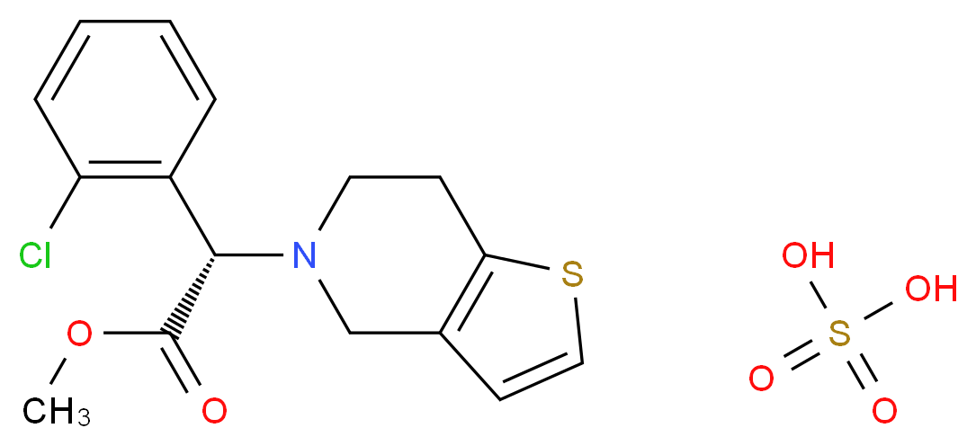 sulfuric acid methyl (2S)-2-(2-chlorophenyl)-2-{4H,5H,6H,7H-thieno[3,2-c]pyridin-5-yl}acetate_分子结构_CAS_135046-48-9