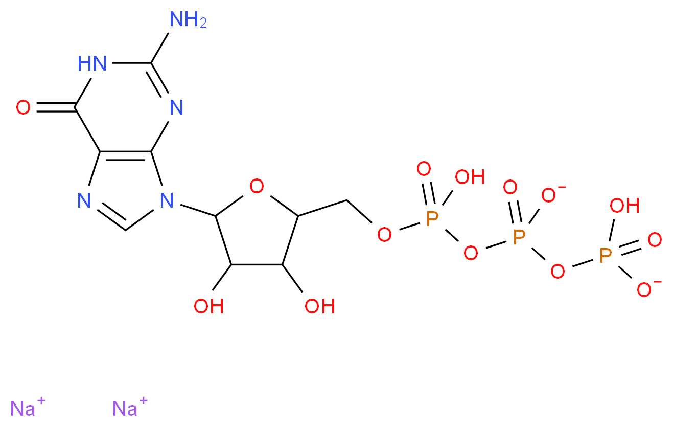 disodium {[5-(2-amino-6-oxo-6,9-dihydro-1H-purin-9-yl)-3,4-dihydroxyoxolan-2-yl]methoxy}(hydroxy)phosphoryl (hydrogen phosphonatooxy)phosphonate_分子结构_CAS_56001-37-7