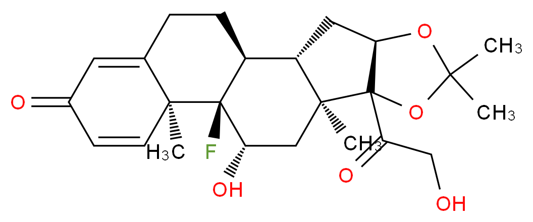 (1S,2S,4R,9S,11S,12R,13S)-12-fluoro-11-hydroxy-8-(2-hydroxyacetyl)-6,6,9,13-tetramethyl-5,7-dioxapentacyclo[10.8.0.0<sup>2</sup>,<sup>9</sup>.0<sup>4</sup>,<sup>8</sup>.0<sup>1</sup><sup>3</sup>,<sup>1</sup><sup>8</sup>]icosa-14,17-dien-16-one_分子结构_CAS_76-25-5