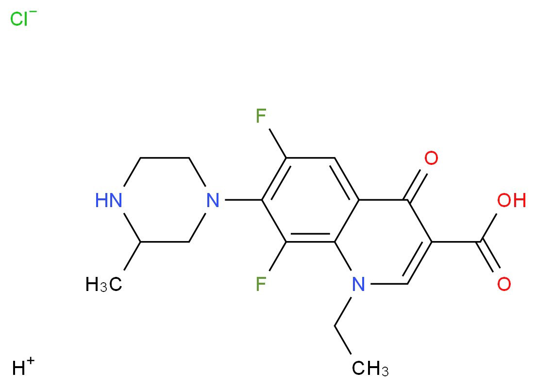 hydrogen 1-ethyl-6,8-difluoro-7-(3-methylpiperazin-1-yl)-4-oxo-1,4-dihydroquinoline-3-carboxylic acid chloride_分子结构_CAS_98079-52-8