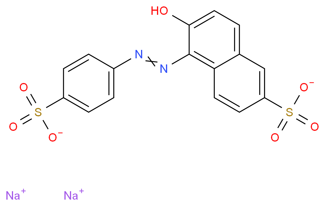 disodium 6-hydroxy-5-[2-(4-sulfonatophenyl)diazen-1-yl]naphthalene-2-sulfonate_分子结构_CAS_2783-94-0