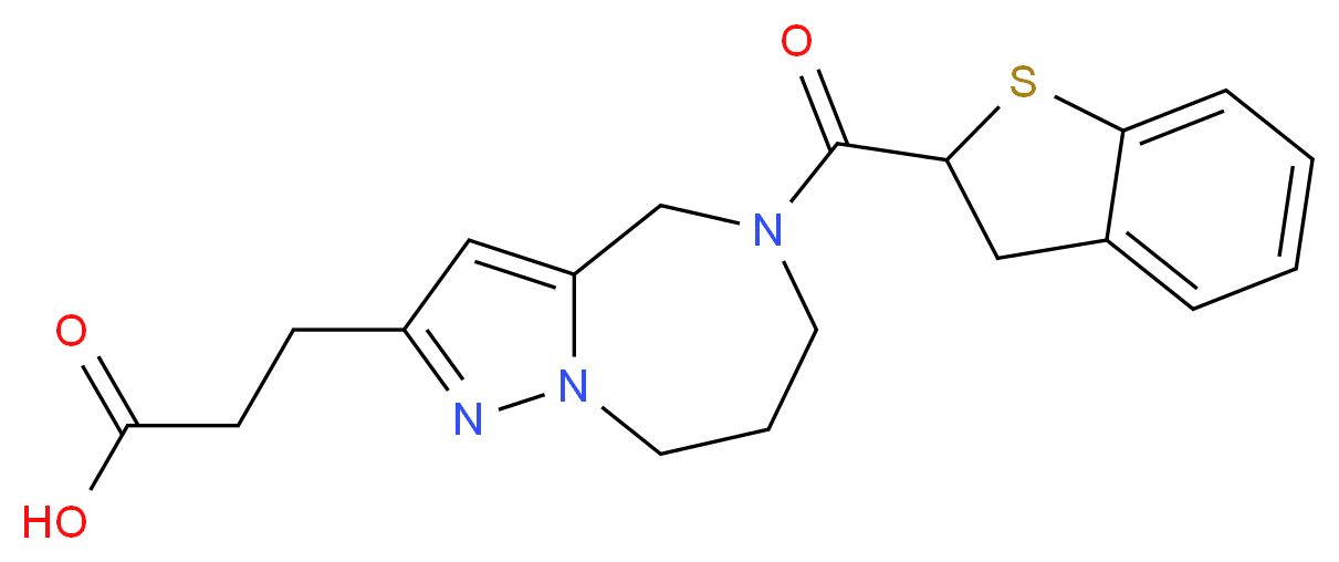 3-[5-(2,3-dihydro-1-benzothien-2-ylcarbonyl)-5,6,7,8-tetrahydro-4H-pyrazolo[1,5-a][1,4]diazepin-2-yl]propanoic acid_分子结构_CAS_)