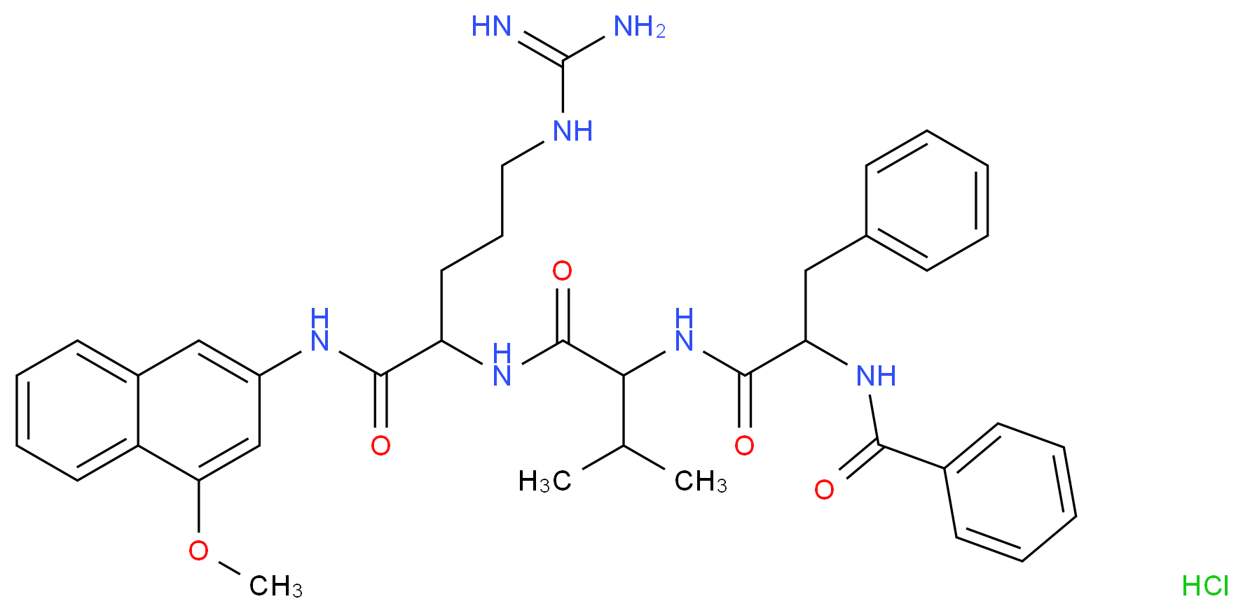 5-carbamimidamido-N-(4-methoxynaphthalen-2-yl)-2-{3-methyl-2-[3-phenyl-2-(phenylformamido)propanamido]butanamido}pentanamide hydrochloride_分子结构_CAS_102029-41-4