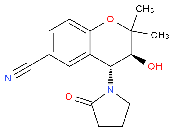 (3S,4R)-3-hydroxy-2,2-dimethyl-4-(2-oxopyrrolidin-1-yl)-3,4-dihydro-2H-1-benzopyran-6-carbonitrile_分子结构_CAS_94470-67-4
