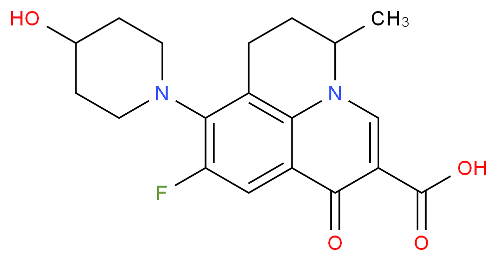 7-fluoro-8-(4-hydroxypiperidin-1-yl)-12-methyl-4-oxo-1-azatricyclo[7.3.1.0<sup>5</sup>,<sup>1</sup><sup>3</sup>]trideca-2,5,7,9(13)-tetraene-3-carboxylic acid_分子结构_CAS_124858-35-1