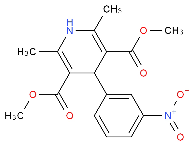 3,5-dimethyl 2,6-dimethyl-4-(3-nitrophenyl)-1,4-dihydropyridine-3,5-dicarboxylate_分子结构_CAS_21881-77-6