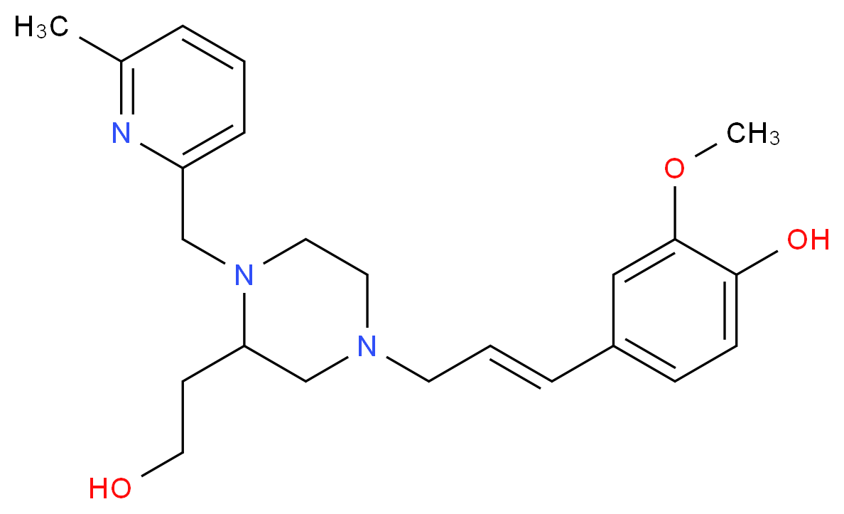 4-((1E)-3-{3-(2-hydroxyethyl)-4-[(6-methyl-2-pyridinyl)methyl]-1-piperazinyl}-1-propen-1-yl)-2-methoxyphenol_分子结构_CAS_)