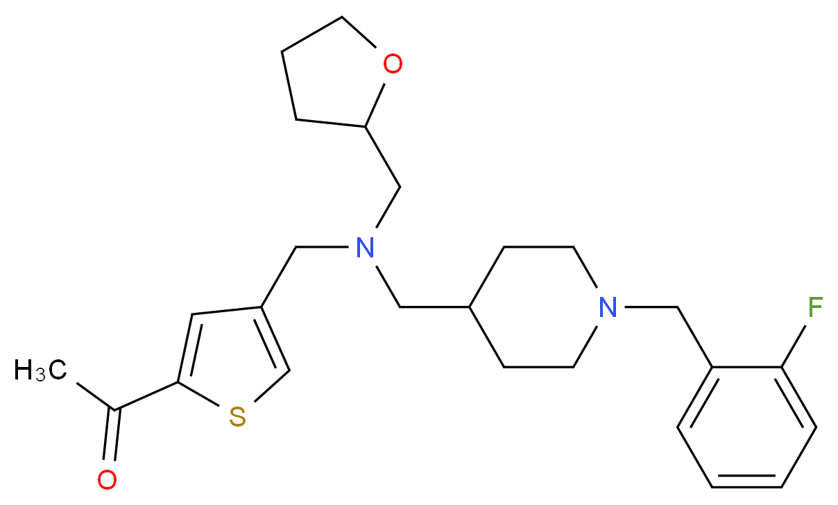 1-(4-{[{[1-(2-fluorobenzyl)-4-piperidinyl]methyl}(tetrahydro-2-furanylmethyl)amino]methyl}-2-thienyl)ethanone_分子结构_CAS_)