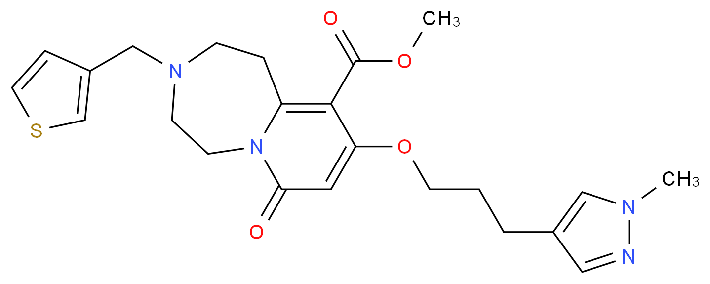 methyl 9-[3-(1-methyl-1H-pyrazol-4-yl)propoxy]-7-oxo-3-(3-thienylmethyl)-1,2,3,4,5,7-hexahydropyrido[1,2-d][1,4]diazepine-10-carboxylate_分子结构_CAS_)