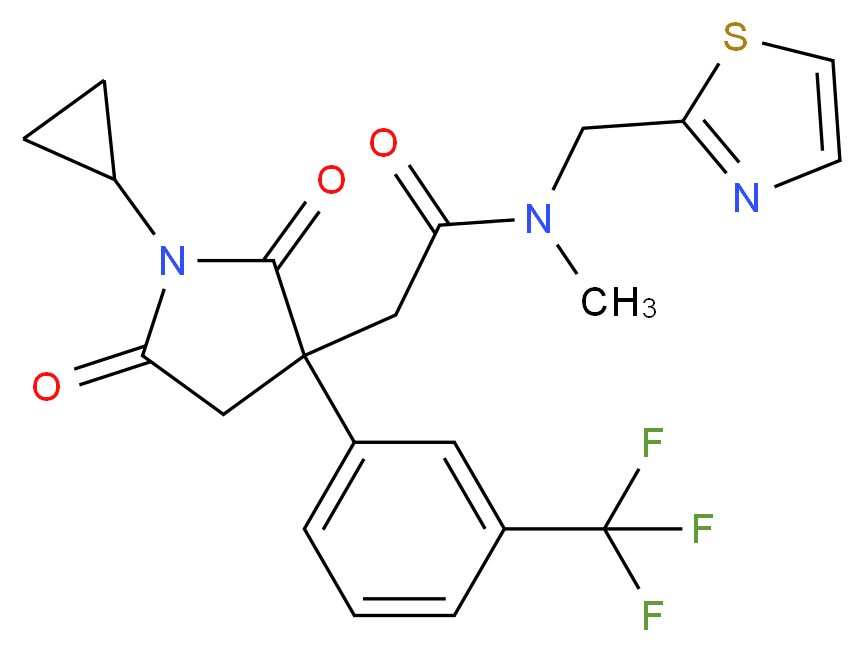 2-{1-cyclopropyl-2,5-dioxo-3-[3-(trifluoromethyl)phenyl]-3-pyrrolidinyl}-N-methyl-N-(1,3-thiazol-2-ylmethyl)acetamide_分子结构_CAS_)