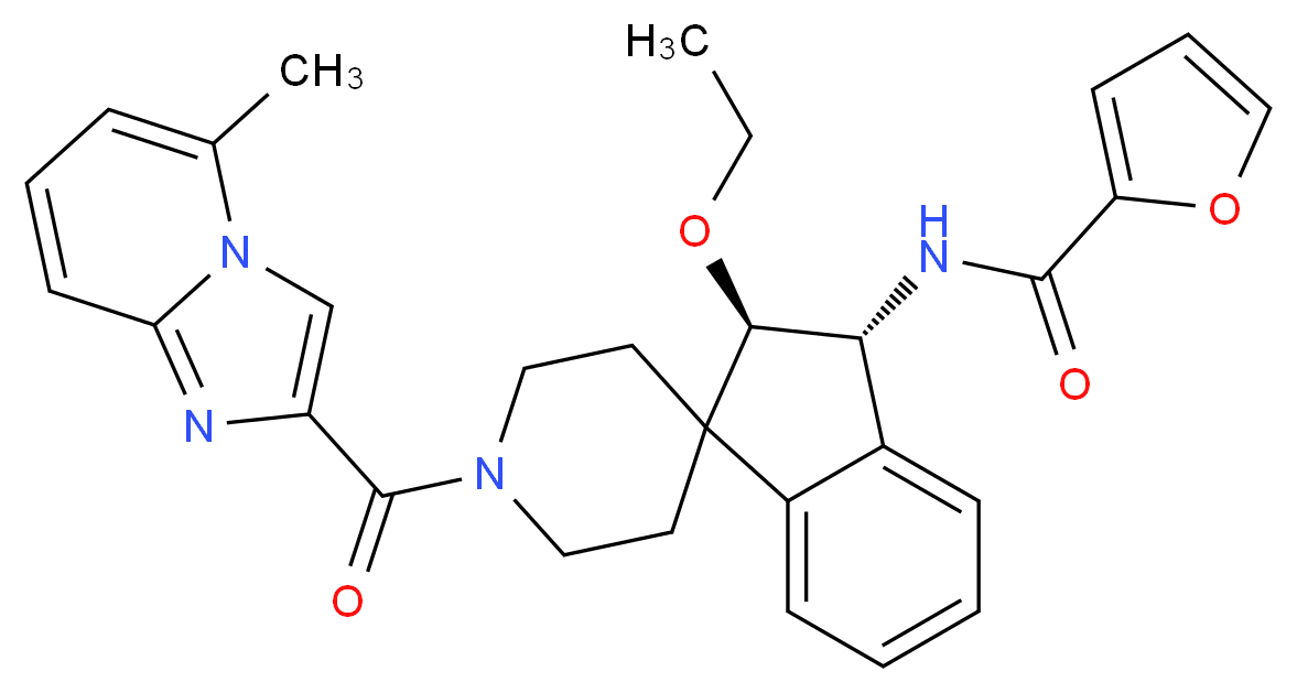 N-{(2R*,3R*)-2-ethoxy-1'-[(5-methylimidazo[1,2-a]pyridin-2-yl)carbonyl]-2,3-dihydrospiro[indene-1,4'-piperidin]-3-yl}-2-furamide_分子结构_CAS_)