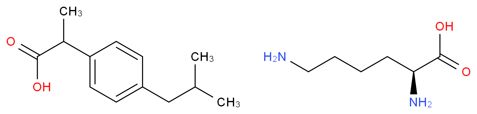 (2S)-2,6-diaminohexanoic acid; 2-[4-(2-methylpropyl)phenyl]propanoic acid_分子结构_CAS_57469-77-9