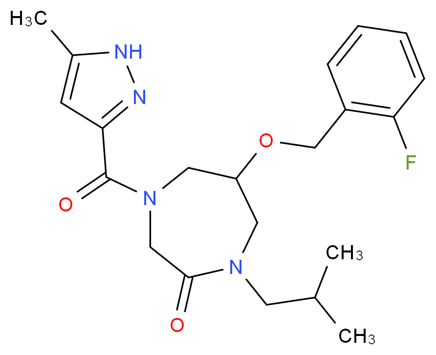 6-[(2-fluorobenzyl)oxy]-1-isobutyl-4-[(5-methyl-1H-pyrazol-3-yl)carbonyl]-1,4-diazepan-2-one_分子结构_CAS_)