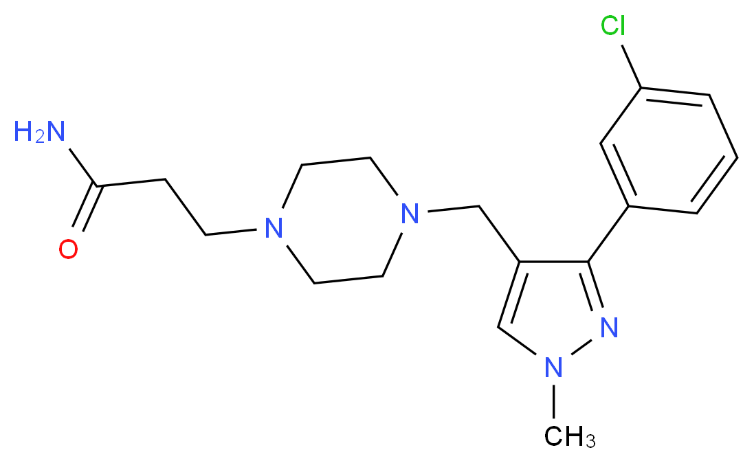 3-(4-{[3-(3-chlorophenyl)-1-methyl-1H-pyrazol-4-yl]methyl}-1-piperazinyl)propanamide_分子结构_CAS_)