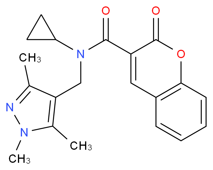 N-cyclopropyl-2-oxo-N-[(1,3,5-trimethyl-1H-pyrazol-4-yl)methyl]-2H-chromene-3-carboxamide_分子结构_CAS_)