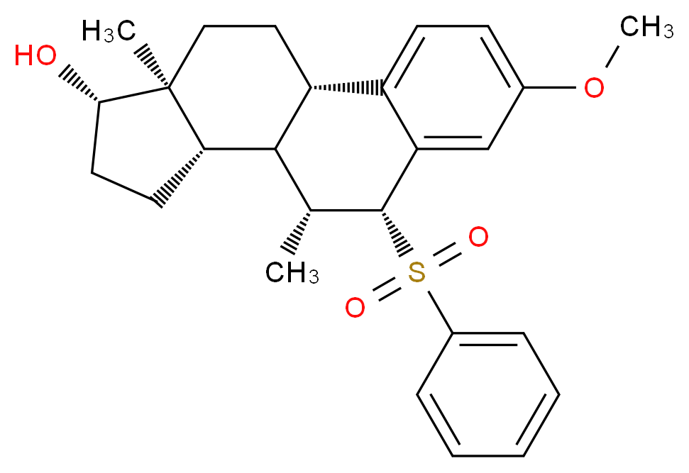 (1S,8R,9R,10R,11S,14S,15S)-8-(benzenesulfonyl)-5-methoxy-9,15-dimethyltetracyclo[8.7.0.0<sup>2</sup>,<sup>7</sup>.0<sup>1</sup><sup>1</sup>,<sup>1</sup><sup>5</sup>]heptadeca-2,4,6-trien-14-ol_分子结构_CAS_156137-95-0