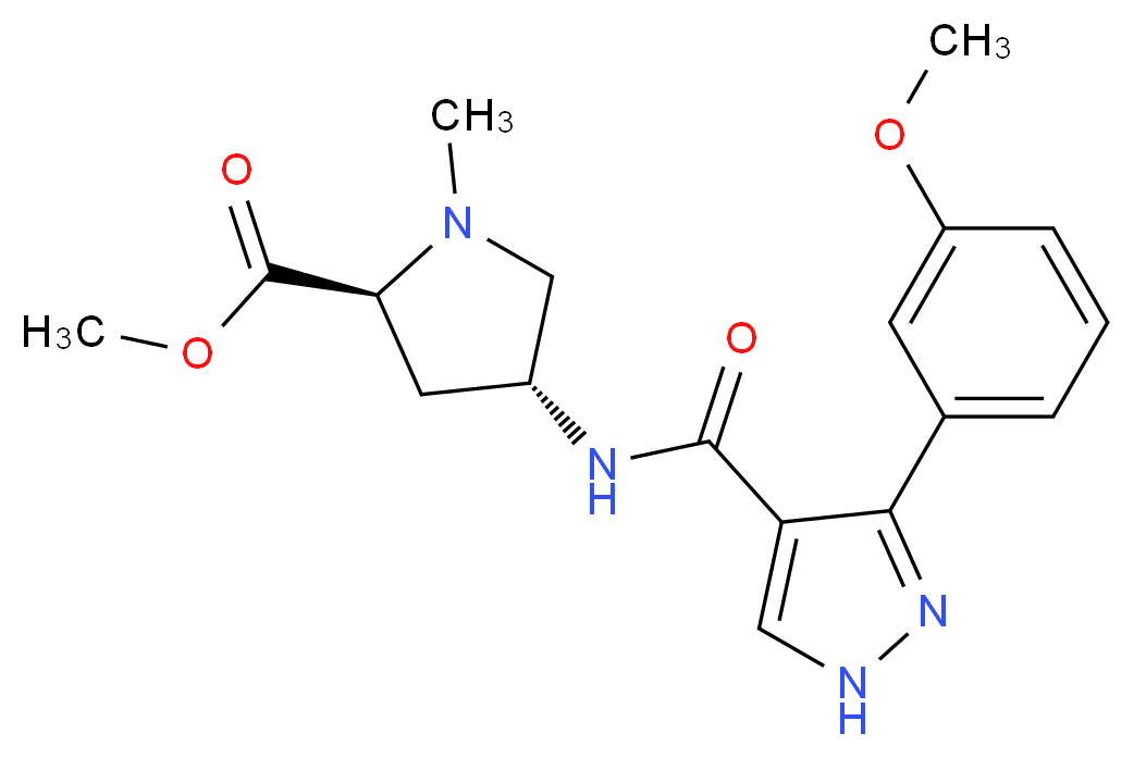 methyl (2S,4R)-4-({[3-(3-methoxyphenyl)-1H-pyrazol-4-yl]carbonyl}amino)-1-methylpyrrolidine-2-carboxylate_分子结构_CAS_)
