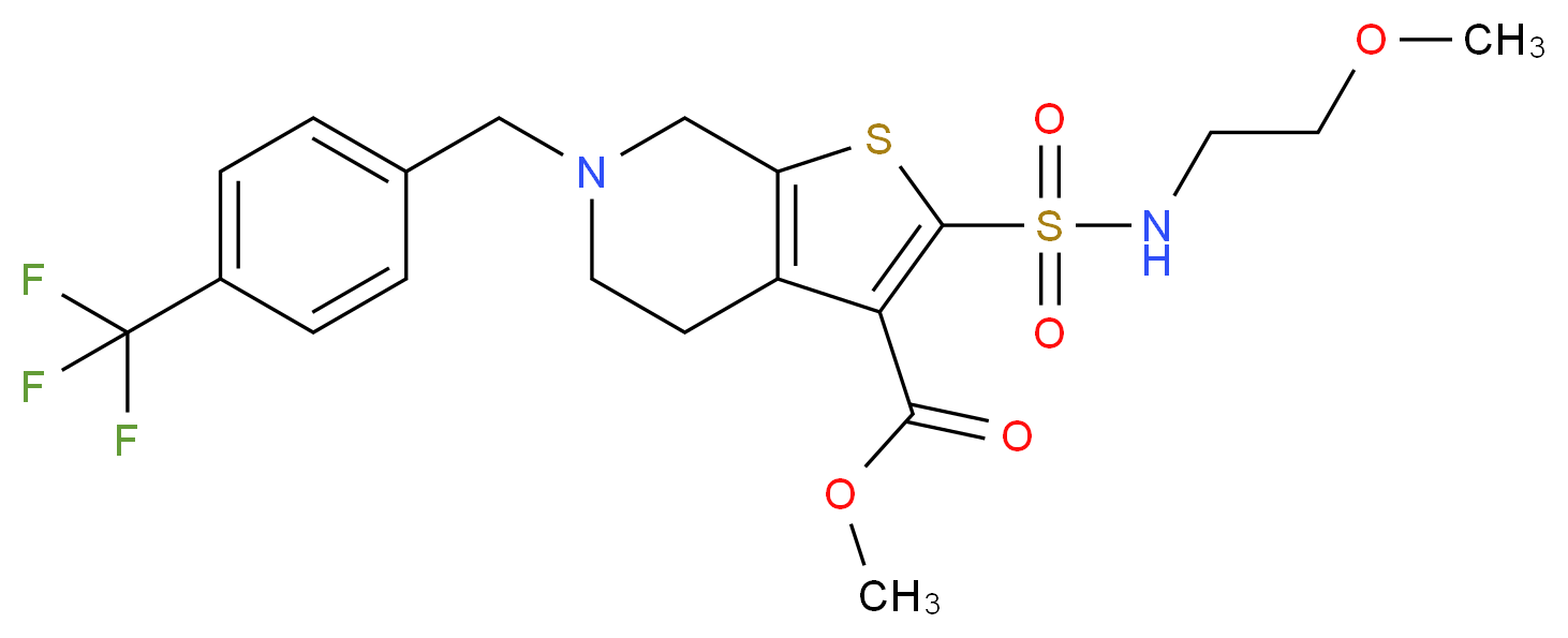 methyl 2-{[(2-methoxyethyl)amino]sulfonyl}-6-[4-(trifluoromethyl)benzyl]-4,5,6,7-tetrahydrothieno[2,3-c]pyridine-3-carboxylate_分子结构_CAS_)