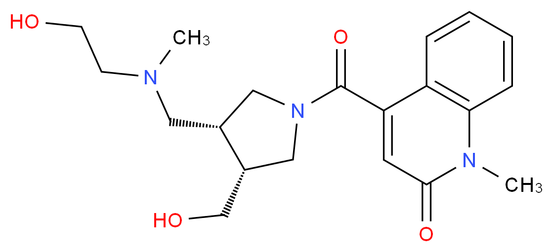 4-{[(3R*,4R*)-3-{[(2-hydroxyethyl)(methyl)amino]methyl}-4-(hydroxymethyl)pyrrolidin-1-yl]carbonyl}-1-methylquinolin-2(1H)-one_分子结构_CAS_)