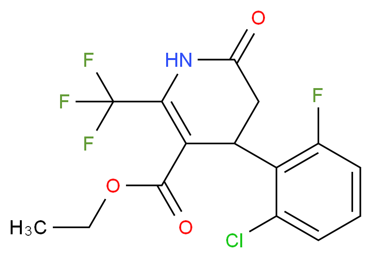 Ethyl 4-(2-chloro-6-fluorophenyl)-1,2,3,4-tetrahydro-6-(tfm)pyrid-2-one-5-carboxylate 97%_分子结构_CAS_)