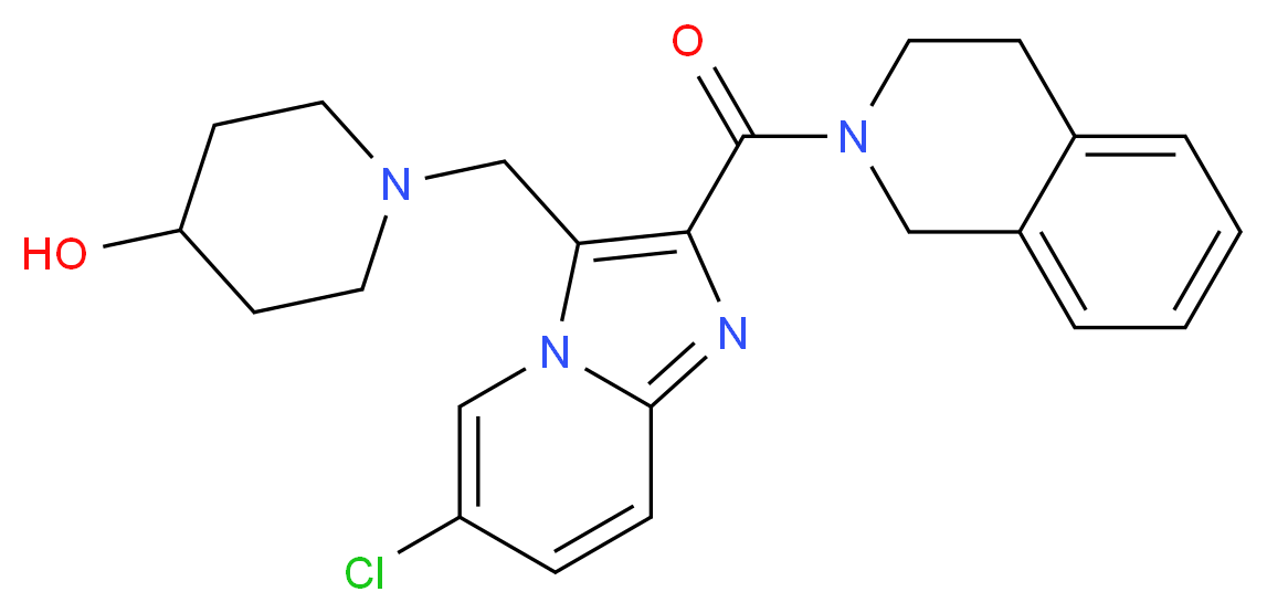 1-{[6-chloro-2-(3,4-dihydro-2(1H)-isoquinolinylcarbonyl)imidazo[1,2-a]pyridin-3-yl]methyl}-4-piperidinol_分子结构_CAS_)